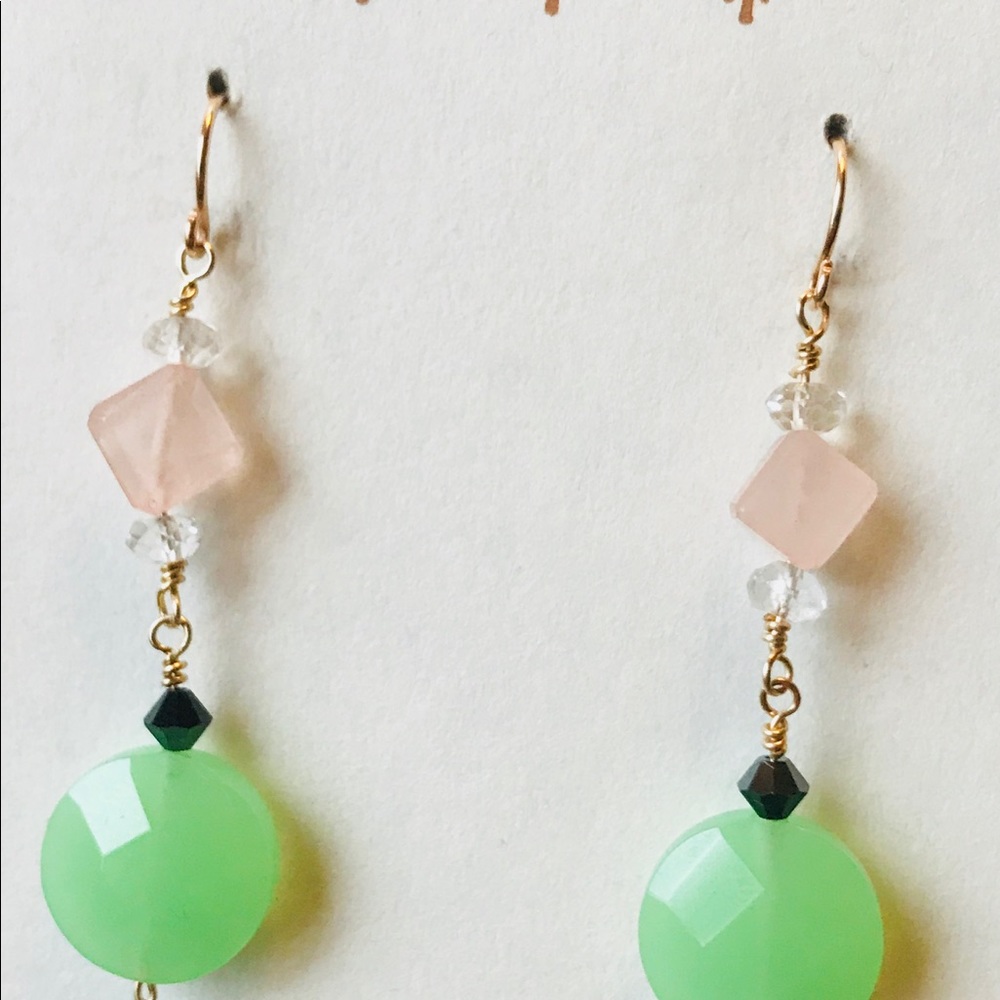 NWT Handmade Quartz Gold Earrings - Picture 2 of 2